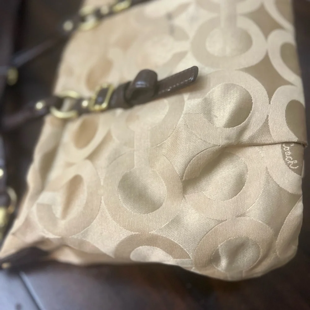 COACH Madison Audry Signature C Logo Khaki Sateen & Leather Shoulder Bag#21124